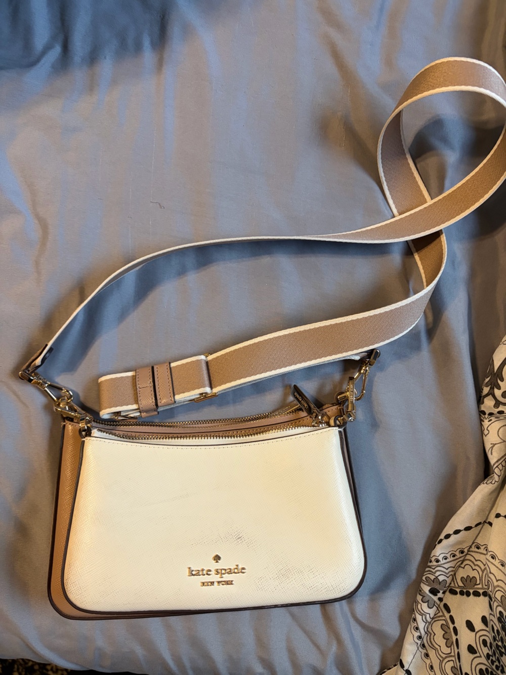 kate spade Two-Tone Cream and Tan Crossbody Messenger Bag